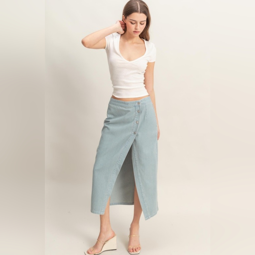 Washed Stripped Denim Skirt